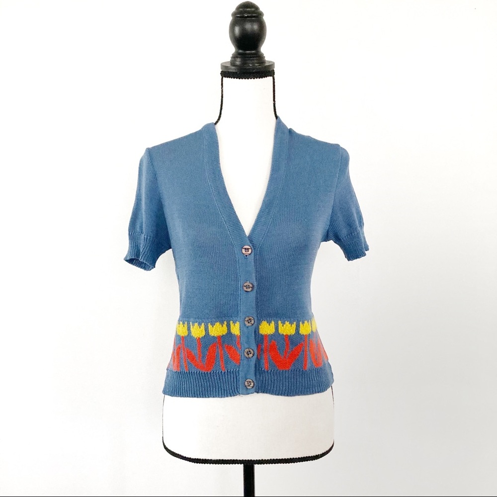 2/$20 Short sleeve floral blue cardigan